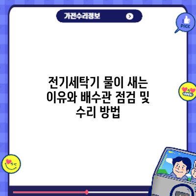 전기세탁기 물이 새는 이유와 배수관 점검 및 수리 방법